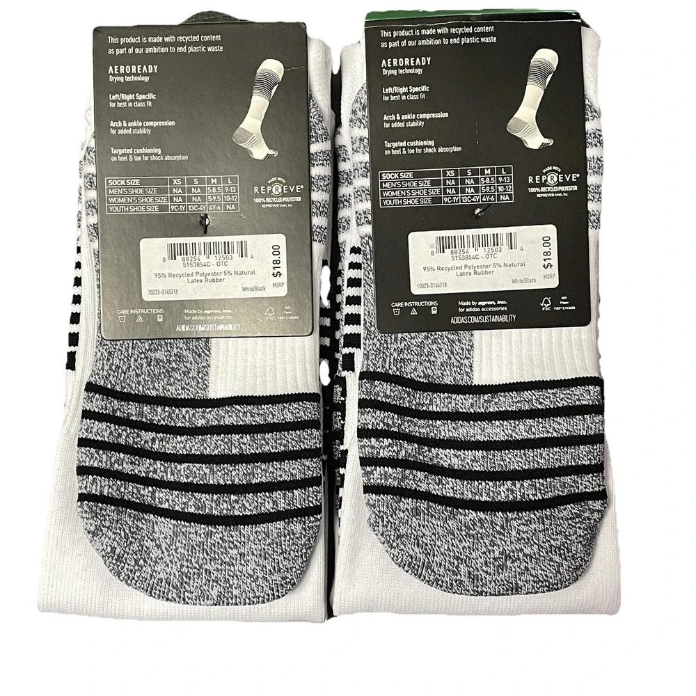 Adidas Team‎ Speed 3 Soccer Socks 2-Pack White/Black Size M Over the Calf NWT